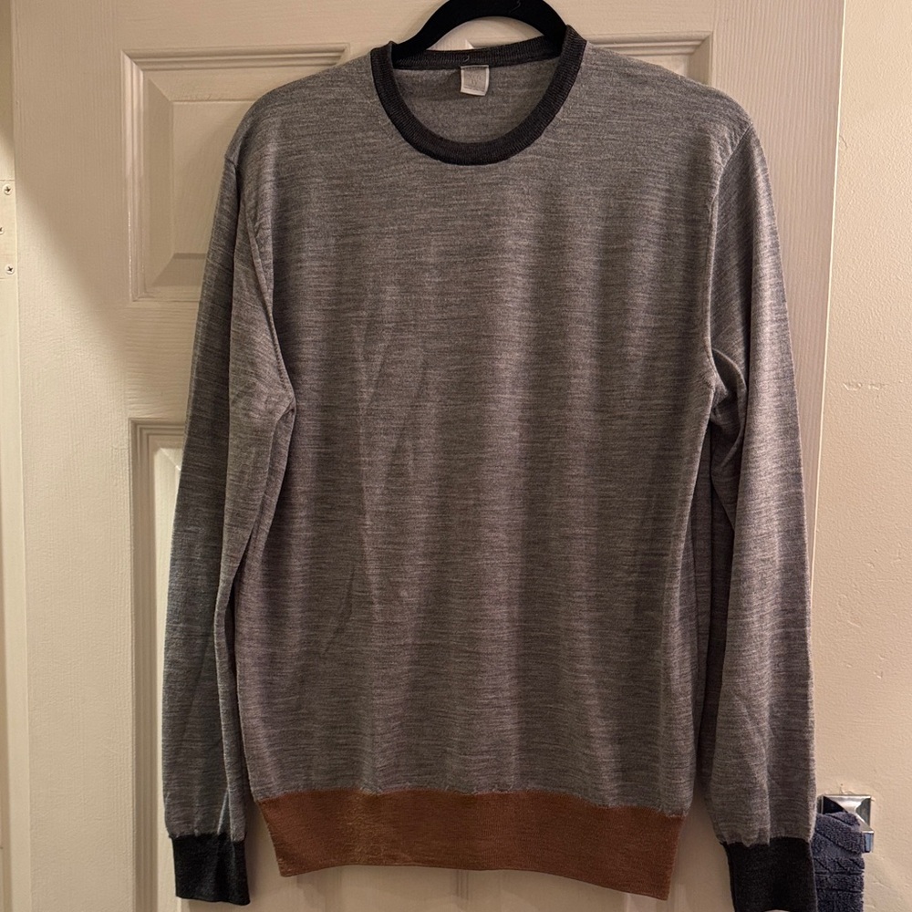 Eleventy Gray and Brown Crewneck Sweater